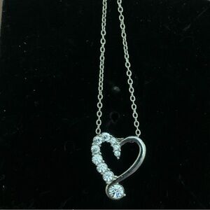 NWOT  Silver Tone and CZ Crystal Heart Pendant Necklace - 18"